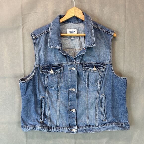 Old Navy Women's Denim Vest Button Front Sleeveless Blue Size XXL - Picture 1 of 5